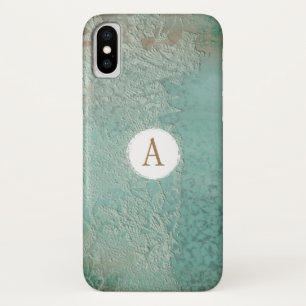 Vintage Rustic Teal Faux Lace Monogram iPhone X Case