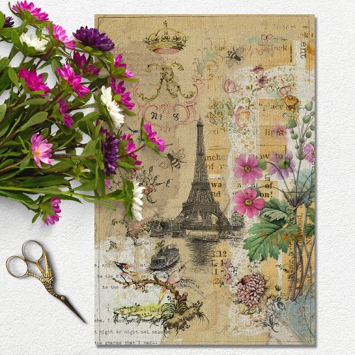 Vintage Rustic Textur Eiffel Tower Decoupage Tissue Paper