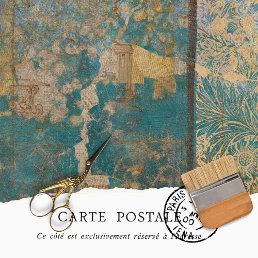Vintage Rustic Texture Blue Floral Torn Decoupage  Tissue Paper