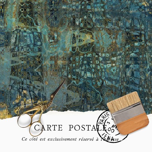 Vintage Rustic Texture Blue Gold Decoupage  Tissue Paper