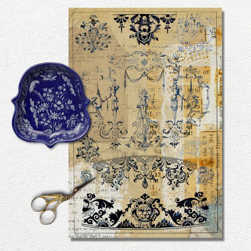Vintage Rustic Texture Burlap French Decoupage  Tissue Paper