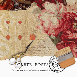 Vintage Rustic Texture Red Floral Decoupage  Tissue Paper