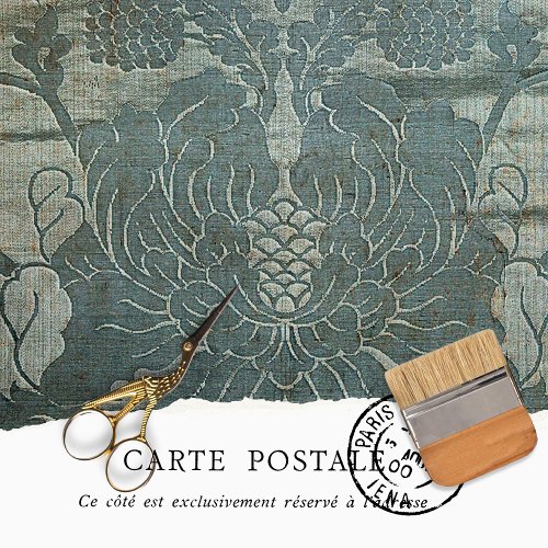 Vintage Rustic Texture Teal Floral Decoupage  Tissue Paper