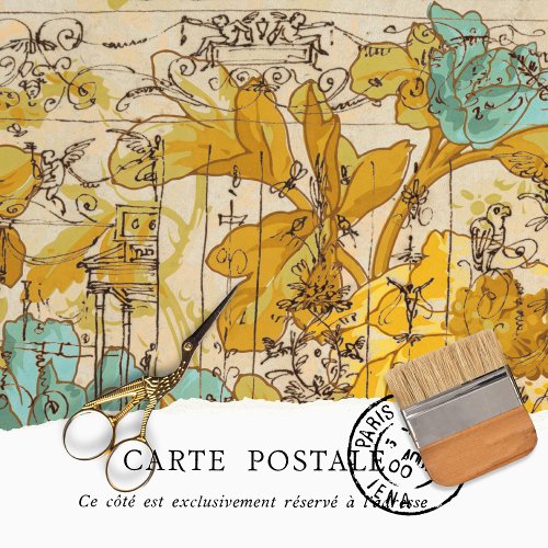 Vintage Rustic Texture Yellow Floral Decoupage Tissue Paper