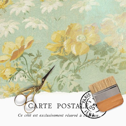 Vintage Rustic Texture Yellow Floral Decoupage  Tissue Paper