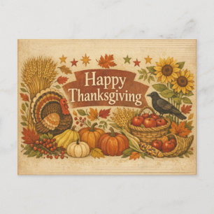Vintage Rustic Thanksgiving Turkey Harvest Holiday Postcard