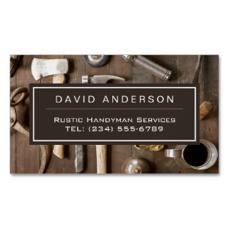 Vintage Rustic Tools Carpenter Handyman Woodworker Business Card Magnet