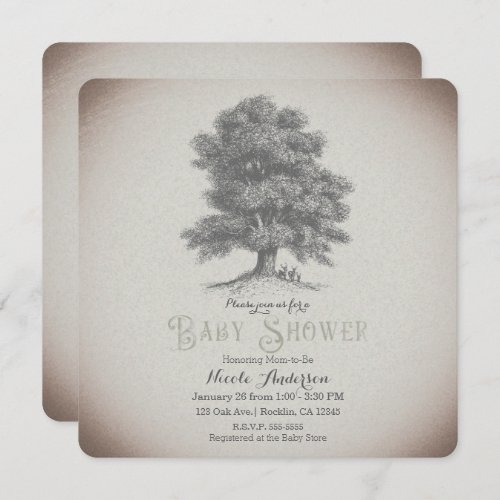 Vintage Rustic Tree  Deer Storybook Baby Shower Invitation
