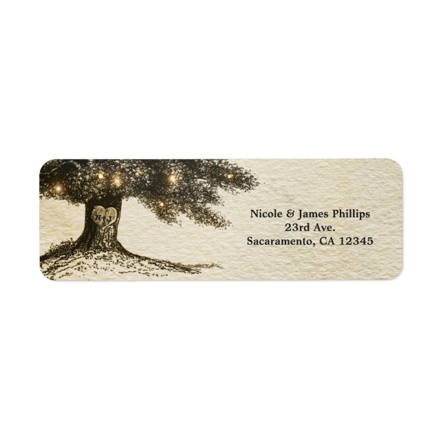 Vintage Rustic Tree & Lights Wedding Invitation Label (Front)