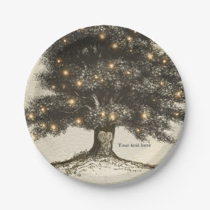 Vintage Rustic Tree & Lights Wedding Reception Paper Plates