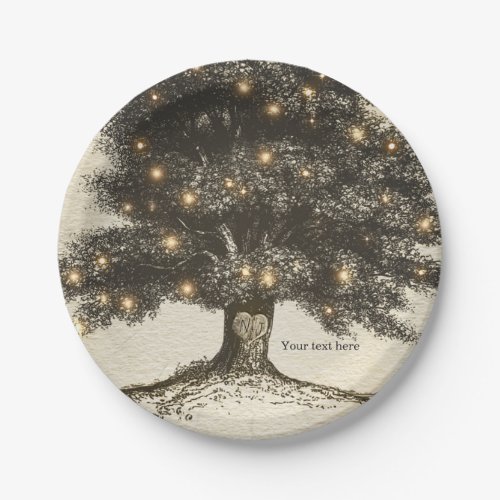 Vintage Rustic Tree  Lights Wedding Reception Paper Plates