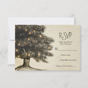 Vintage Rustic Tree & Lights Wedding RSVP Card