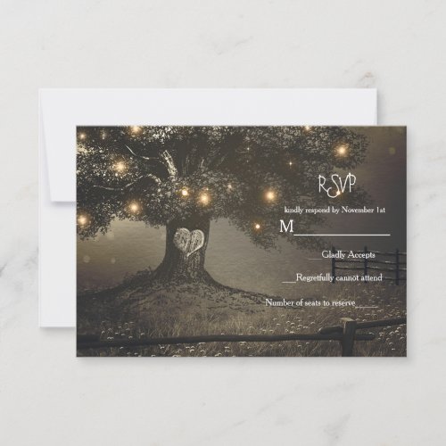 Vintage Rustic Tree  Night Lights Wedding RSVP