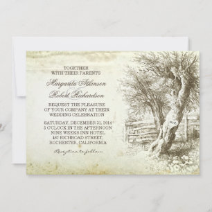 vintage rustic tree old paper wedding invitations