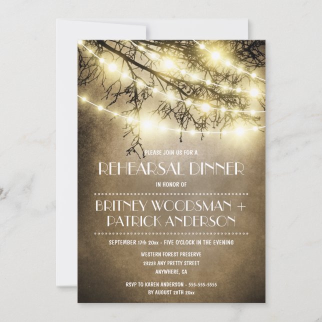 Vintage Rustic Tree Rehearsal Dinner Invitations (Front)