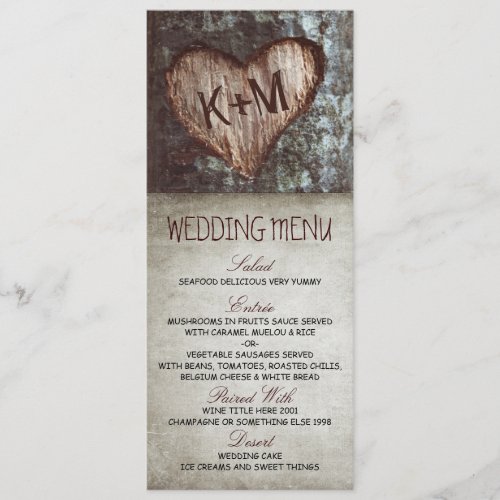 Vintage rustic tree wedding menu cards