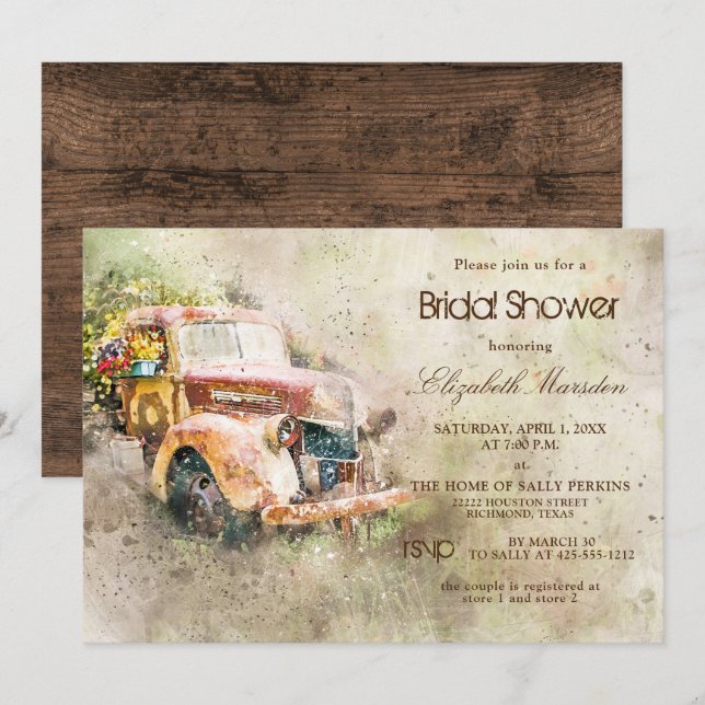 Vintage Rustic Truck Trendy Bridal Shower Invitation (Front/Back)