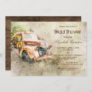 Vintage Rustic Truck Trendy Bridal Shower Invitation
