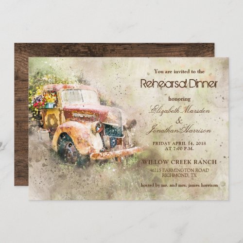 Vintage  Rustic Truck Trendy Rehearsal Diner Invitation