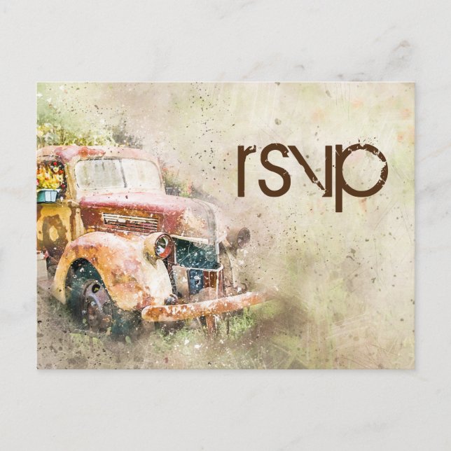 Vintage Rustic Truck Wedding RSVP Enclosure Invitation Postcard (Front)