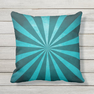 Vintage Rustic Turquoise Blue Starburst Pattern Outdoor Pillow