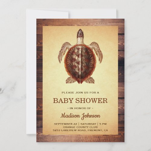 Vintage Rustic Turtle Baby Shower Invitation