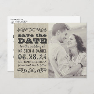 Vintage Rustic Typography   Photo Save the Date Announcement Postcard