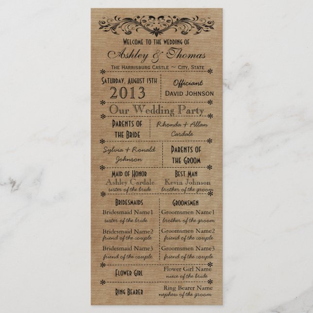 Vintage Rustic Typography Style Wedding Programs (Front)
