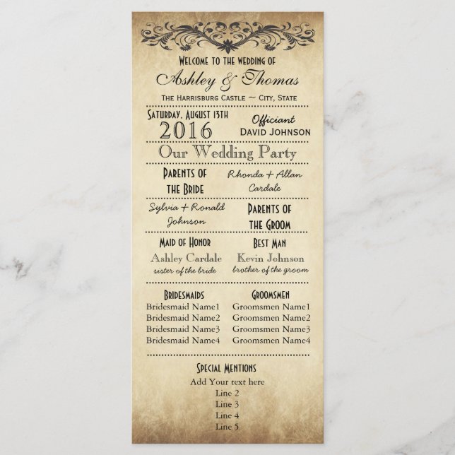 Vintage Rustic Typography Wedding Programs (Front)