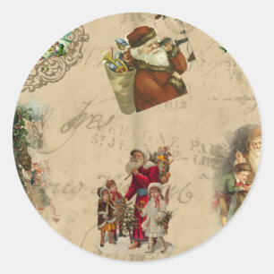 Vintage Rustic Victorian Christmas Collage   Classic Round Sticker