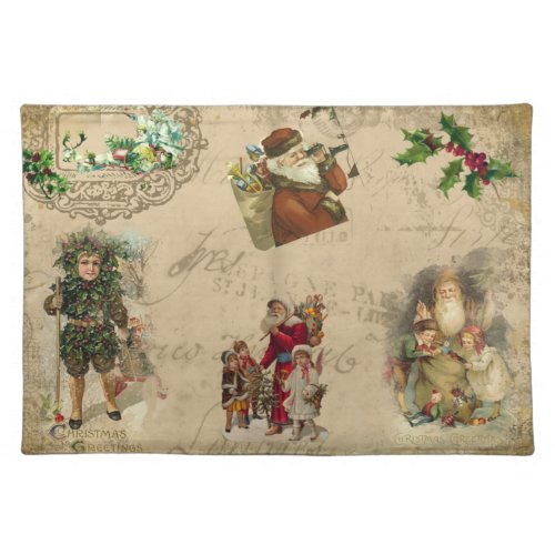 Vintage Rustic Victorian Christmas Collage   Cloth Placemat
