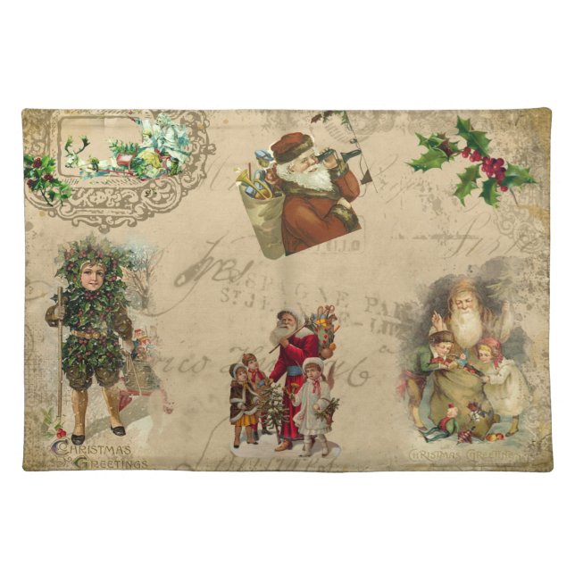 Vintage Rustic Victorian Christmas Collage   Cloth Placemat (Front)