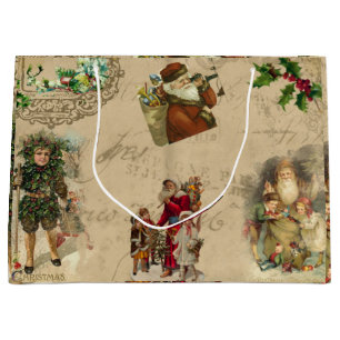 Vintage Rustic Victorian Christmas Collage Large Gift Bag