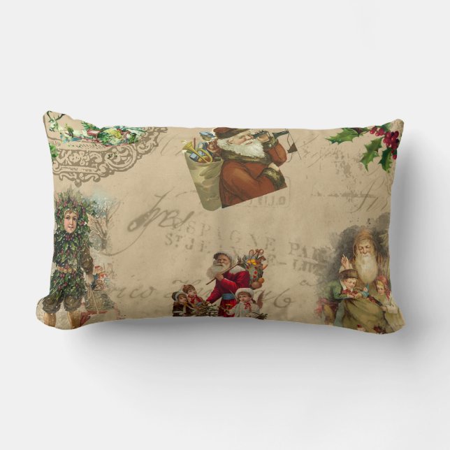 Vintage Rustic Victorian Christmas Collage  Lumbar Pillow (Front)
