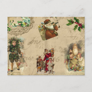 Vintage Rustic Victorian Christmas Collage Postcard