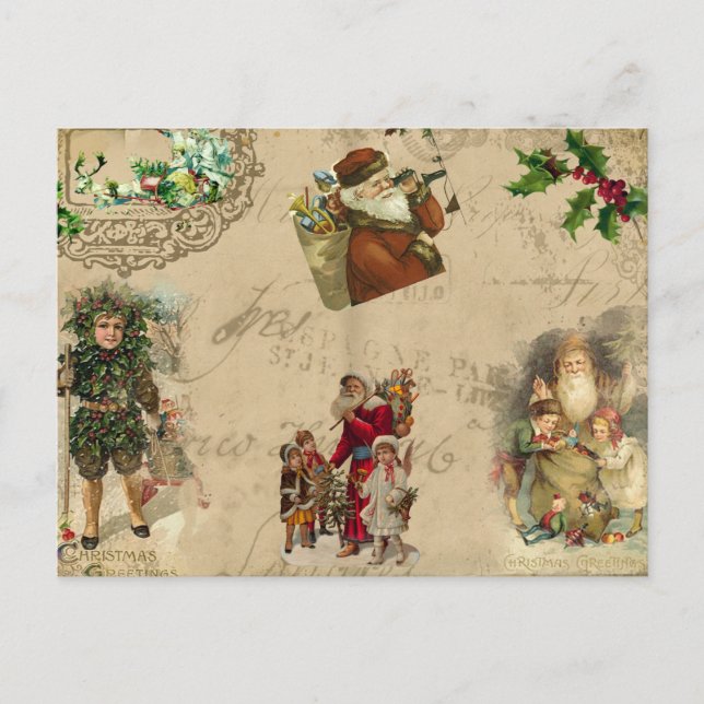 Vintage Rustic Victorian Christmas Collage  Postcard (Front)
