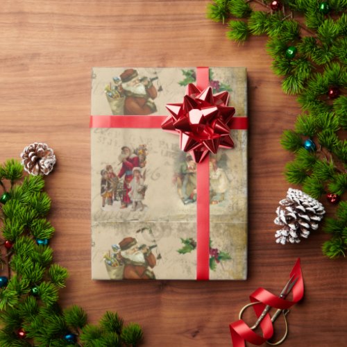 Vintage Rustic Victorian Christmas Collage   Wrapping Paper