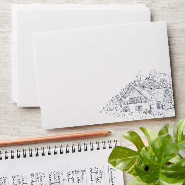 Vintage Rustic Vineyard Illustration Wedding Envelope (Stacked)