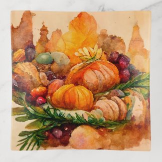 Vintage Rustic Watercolor Fall Pumpkins Harvest