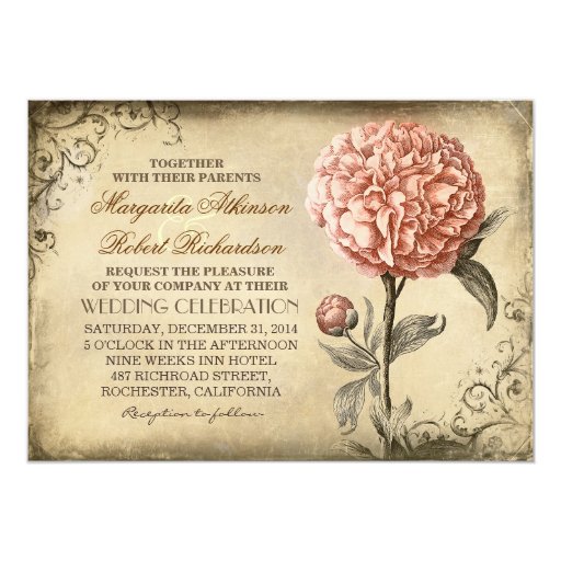 Vintage Peony Wedding Invitations 1