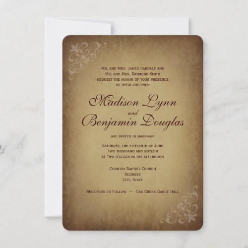 Vintage Rustic Wedding Invitations Rounded Corners