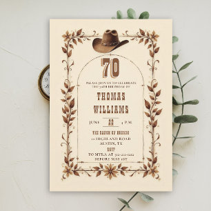 Vintage Rustic Western Arch Cowboy 70th Birthday Invitation