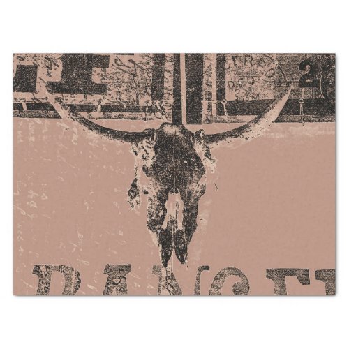 Vintage Rustic Western Bull Skull Brown Distressed Tissue Paper