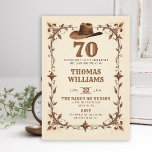 Vintage Rustic Western Star Cowboy 70th Birthday  Invitation<br><div class="desc">A rustic vintage cowboy 70th birthday invitation featuring an elegant botanical frame, with a western country drawing of a cowboy hat and western typography. Elegant and charming, it is a lovely choice for a barn birthday party, an outdoor birthday party, a barbeque party or any rustic setting with a country...</div>