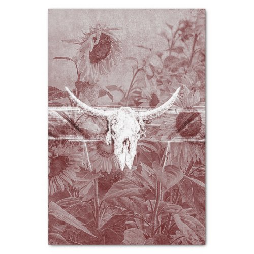 Vintage Rustic Western Sunflowers Bull Skull Tissue Paper