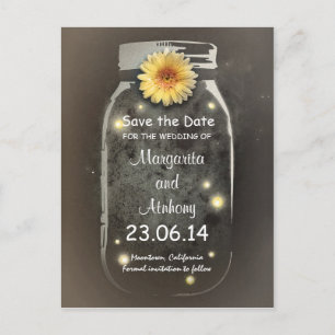 Vintage Rustic Whimsical Mason Jar Save the Date Announcement Postcard