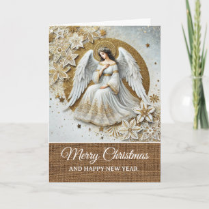 Vintage Rustic White and Gold Angel Christmas Card