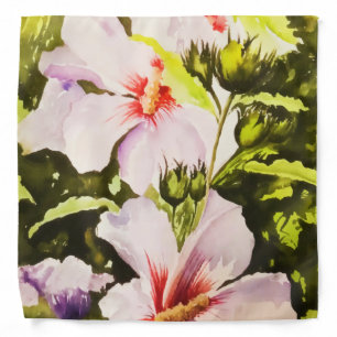 Vintage Rustic White Floral Greenery Watercolor Bandana