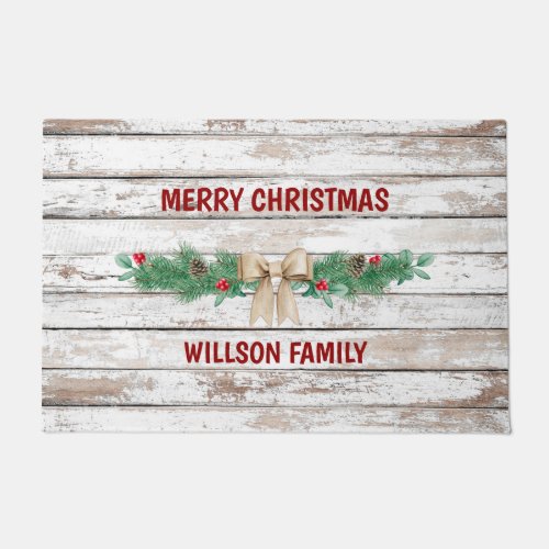 Vintage rustic white wood Christmas wreath Doormat