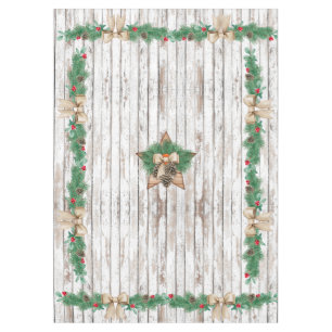 Vintage rustic white wood wooden star Christmas Tablecloth